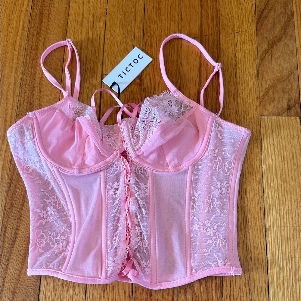Tictoc Pink Lace Corset Bra